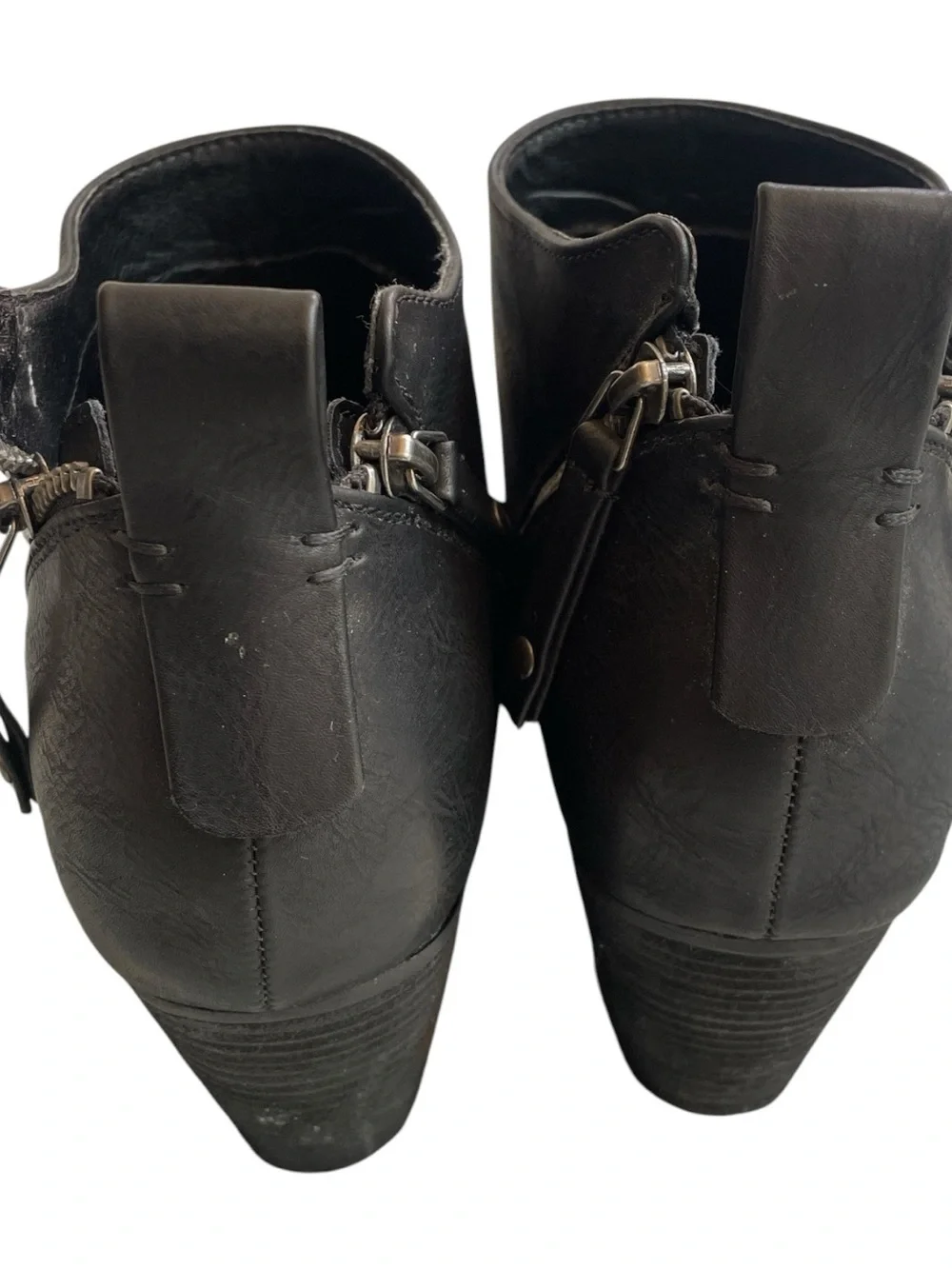 Luoika Black Faux Leather Moto Ankle Booties Size 9 XW Extra Wide Block Heel